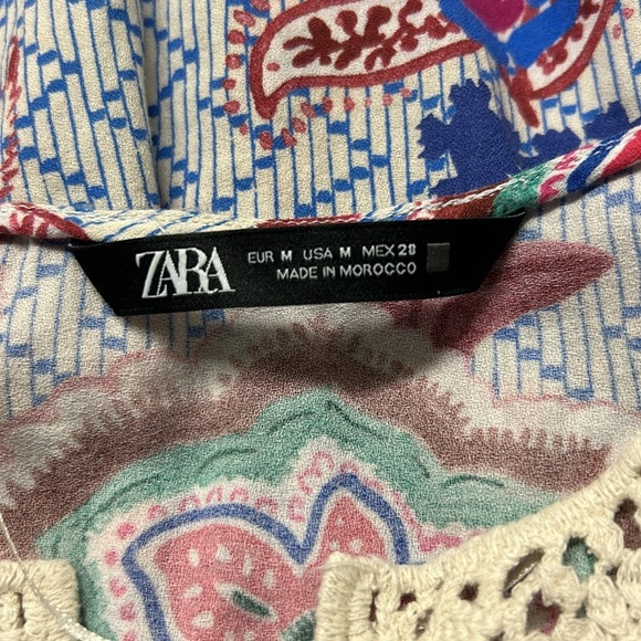 ZARA Woman | CROCHET DETAIL SHIRT Multicolor w/Long Slit Bohemian Lightweight M - Picture 12 of 15